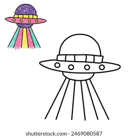 vector design ufo airplane picture suitable for kids content, colouring book, story book, cartoon template