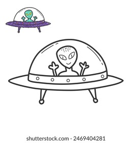 vector design ufo airplane picture suitable for kids content, colouring pages, storybook, cartoon template
