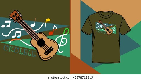 Vector Design of An Ukulele Guitar with Colorful Music Notes on an Isolated Background by Aprian777