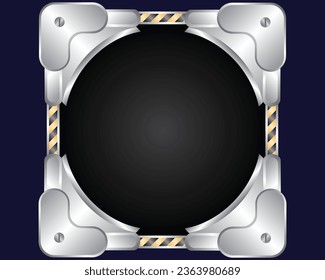 vector design of an under construction symbol with a square shape, a metallic silver box with rounded corners and four black and yellow lines and there is an empty black space in the middle