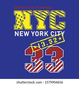 Vector design united state of america - nyc - new york city, typography design, t-shirt graphics, print, poster, banner, vector illustration