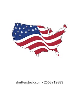 vector design of the united states flag waving in a map of the united states
