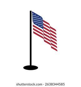 vector design of united states flag flying on flagpole	