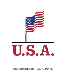 vector design of united states flag flying on flagpole	