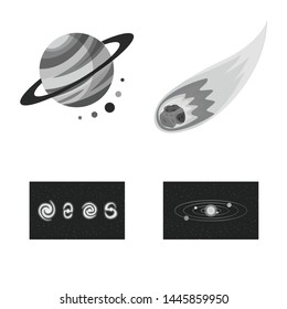 Vector design of universe and travels sign. Collection of universe and cosmic stock symbol for web.