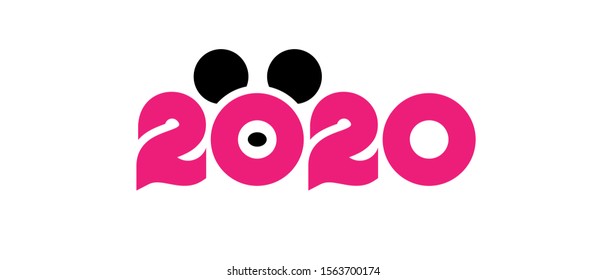 Vector design for the upcoming new year 2020. Beautiful and symbolic numbers. Inside one digit, there is a rat. He gnawed a hole and his nose is visible.