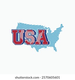 vector design usa writing with dotted elements forming a map