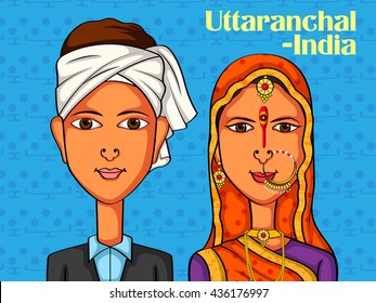 Vector design of Uttaranchali Couple in traditional costume of Uttaranchal, India