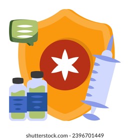 Diseño vectorial de la seguridad de la vacuna, icono plano

