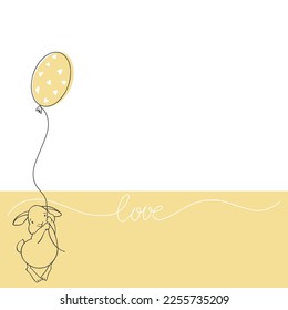 Vector design of valentine's day card with a cute falling in love  bunny in a balloon.  Illustration with place for text.