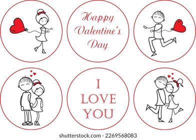 Vector design of valentine's day card with young couple falling in love, typography happy valentines day text.  Wallpapers, flyers, invitations, posters, brochures, banners.