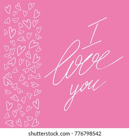 Vector Design for Valentine's day. Perfect for holiday flat design. Love background heart shapes with I Love you text.
