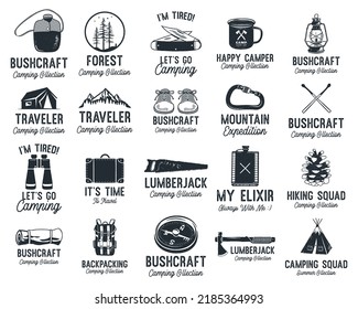 Vector design with various camp theme stickers on white background