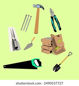 vector design of various kinds of construction equipment, for children's book covers, logos, etc.