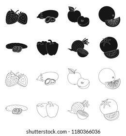 Vector design of vegetable and fruit icon. Set of vegetable and vegetarian vector icon for stock.