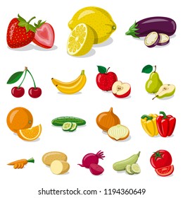 Vector design of vegetable and fruit logo. Set of vegetable and vegetarian vector icon for stock.