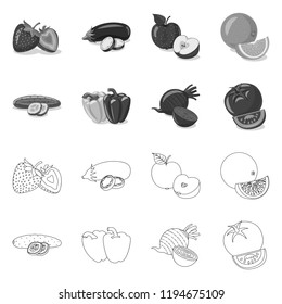 Vector design of vegetable and fruit logo. Collection of vegetable and vegetarian stock symbol for web.