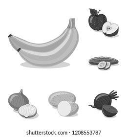 Vector design of vegetable and fruit logo. Set of vegetable and vegetarian stock vector illustration.