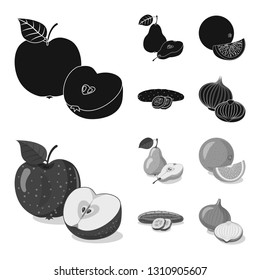 Vector design of vegetable and fruit logo. Collection of vegetable and vegetarian vector icon for stock.