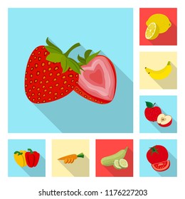 Vector design of vegetable and fruit sign. Set of vegetable and vegetarian stock symbol for web.