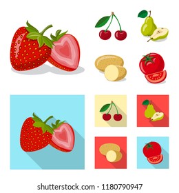 Vector design of vegetable and fruit sign. Set of vegetable and vegetarian stock vector illustration.