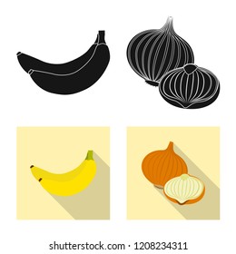 Vector design of vegetable and fruit sign. Set of vegetable and vegetarian stock symbol for web.