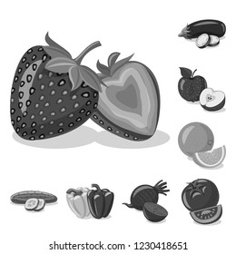 Vector design of vegetable and fruit sign. Set of vegetable and vegetarian stock vector illustration.