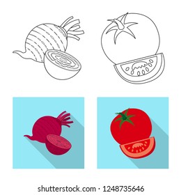 Vector design of vegetable and fruit sign. Set of vegetable and vegetarian vector icon for stock.