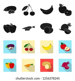 Vector design of vegetable and fruit sign. Set of vegetable and vegetarian stock symbol for web.