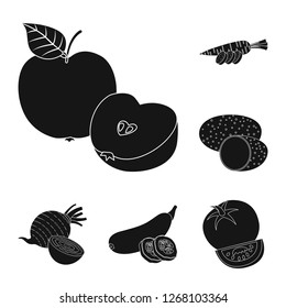 Vector design of vegetable and fruit sign. Set of vegetable and vegetarian vector icon for stock.