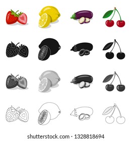Vector design of vegetable and fruit sign. Set of vegetable and vegetarian vector icon for stock.