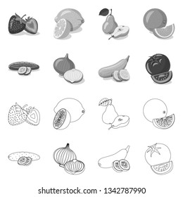 Vector design of vegetable and fruit sign. Collection of vegetable and vegetarian stock symbol for web.
