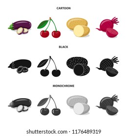 Vector design of vegetable and fruit symbol. Collection of vegetable and vegetarian stock vector illustration.