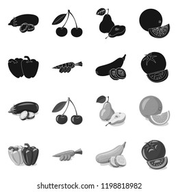 Vector design of vegetable and fruit symbol. Set of vegetable and vegetarian stock vector illustration.