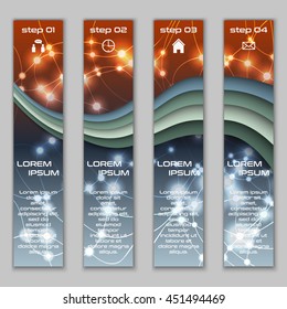 Vector design vertical banner set with abstract glowing colorful elements