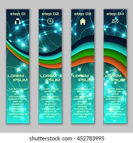 Vector design vertical banner set with abstract glowing colorful elements