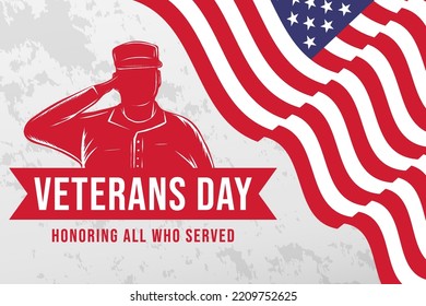 Vector Design Veterans Day With The Flag Of America And Silhouette Saluting