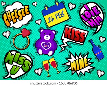 Vector design of vibrant comic pop art Happy Valentine's Day greetings background