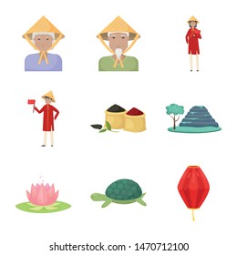 Vector design of vietnam and tourism logo. Collection of vietnam and travel vector icon for stock.