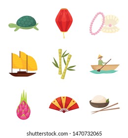 Vector design of vietnam and tourism symbol. Collection of vietnam and travel stock vector illustration.