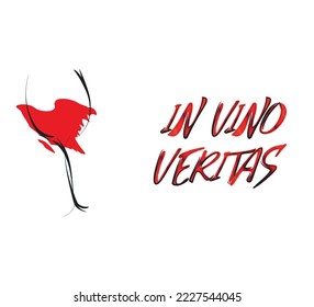 vector design with in vino veritas text and glass of wine on white background