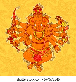 Vector design of Vintage Abstract Statue painting of Indian Lord Ganesha in India art style