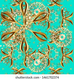 Vector. Design vintage for card, wallpaper, wrapping, textile. Gold template. Pattern golden elements. Floral classic texture. Royal retro background.