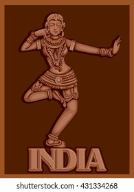 Vector design of Vintage Poster of statue of Indian female sculpture engraved on stone