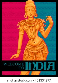Vector design of Vintage Poster of statue of Indian female sculpture engraved on stone