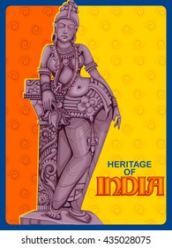 Vector design of Vintage Poster of statue of Indian female sculpture engraved on stone