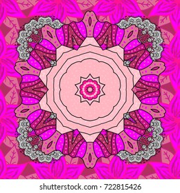 Vector design. Vintage retro style. Seamless background. Seamless pattern with colorful paisley, magenta, pink and neutral flowers and decorative elements. For print on fabric, textiles, wallpaper.