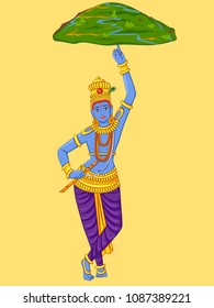 Vector design of Vintage statue of Indian God Krishna sculpture engraved on stone