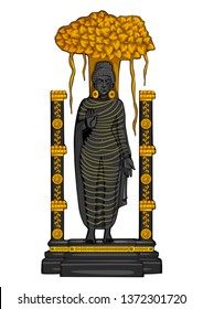 Vector design of Vintage statue of Indian Lord Buddha sculpture one of avatar from the Dashavatara of Vishnu engraved on stone