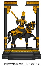 Vector design of Vintage statue of Indian Lord Kalki sculpture one of avatar from the Dashavatara of Vishnu engraved on stone
